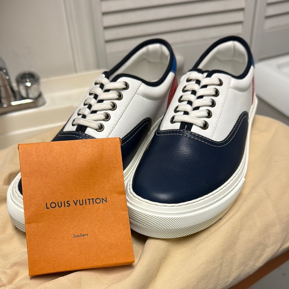 Louis Vuitton Men's Navy White Red Trim Low-Top Sneakers